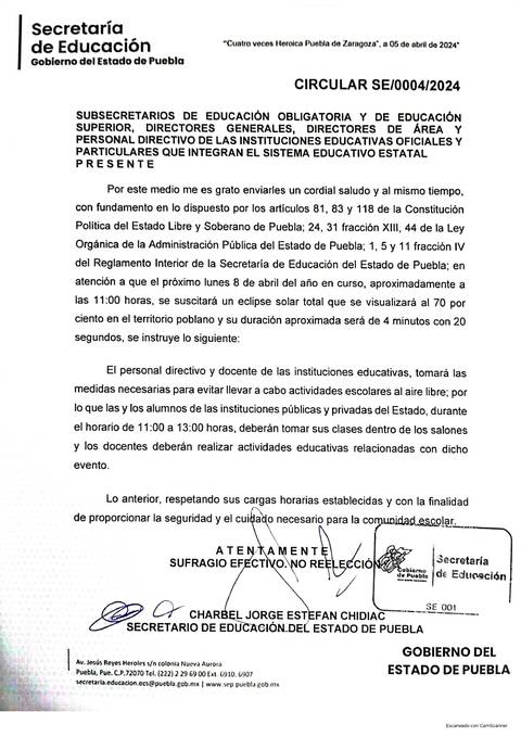 SEP Puebla emite estas recomendaciones para los alumnos durante el eclipse solar
